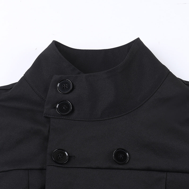 Halloween Gothic Double-Breasted Pleated Mini Dress