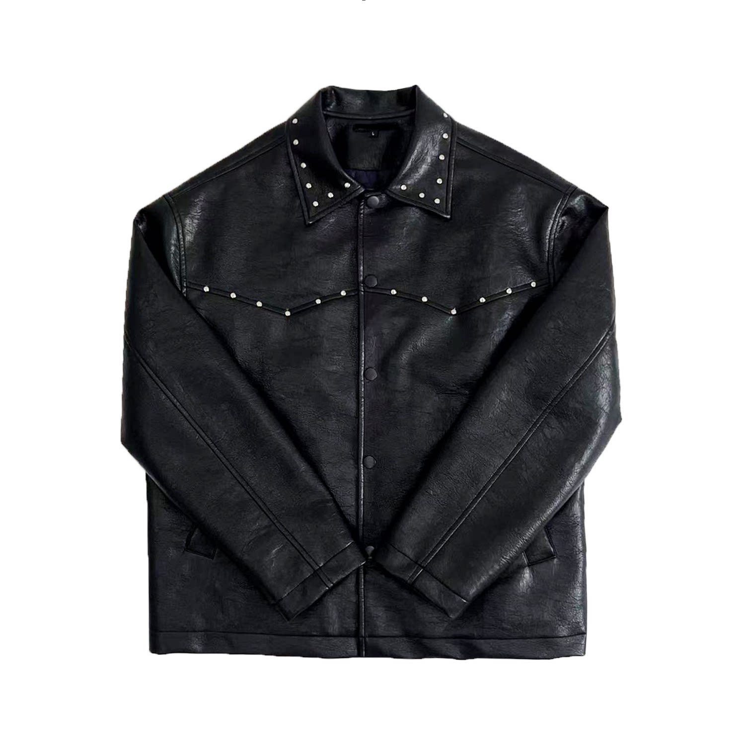 Studs Panel PU Leather Jacket