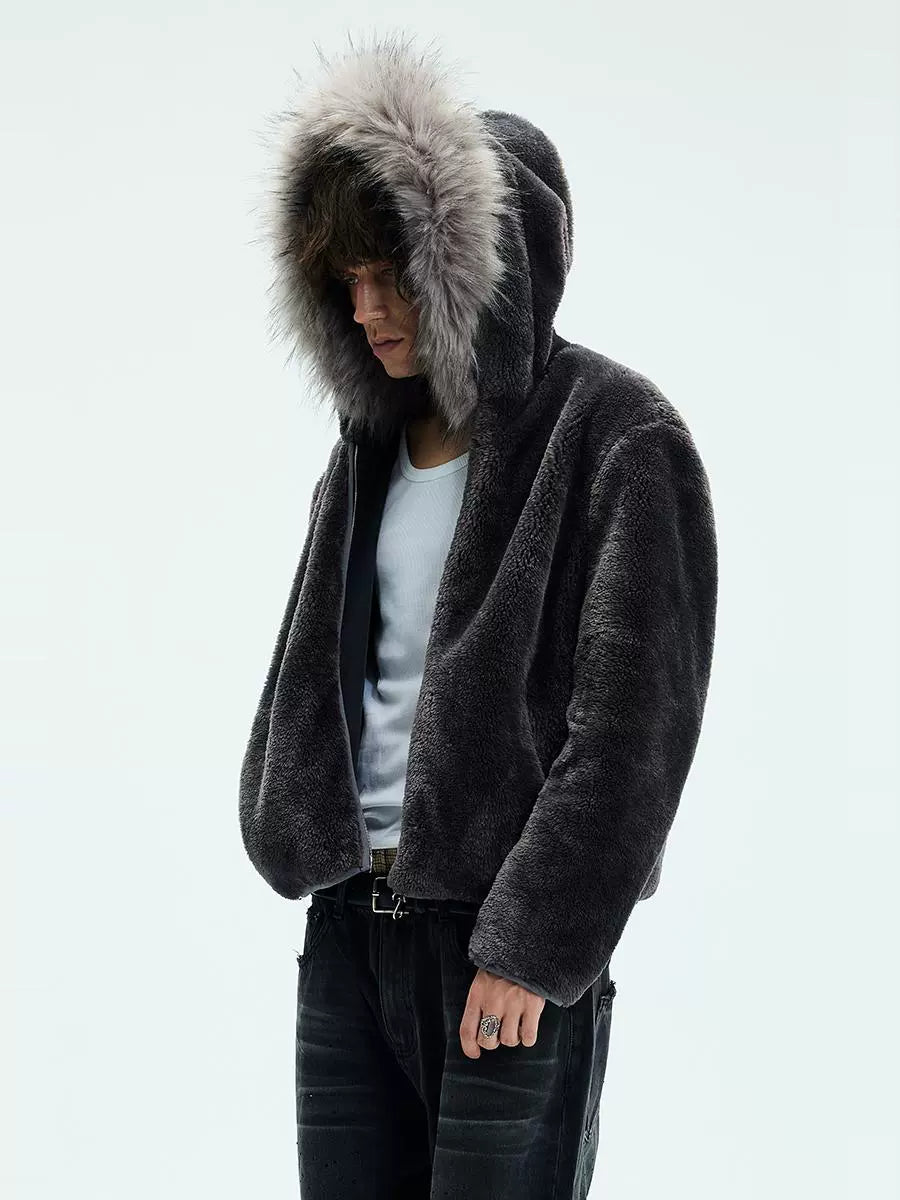 Detachable Fur Collar Fleece Hooded Jacket