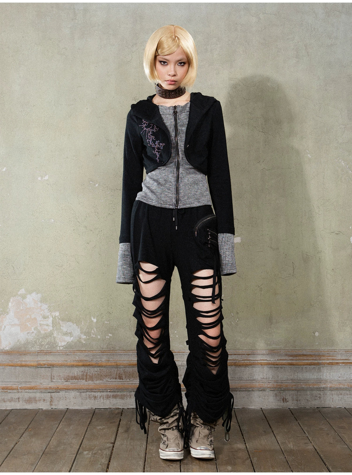 Fake Layered Long Sleeve Hooded Knit Cardigan