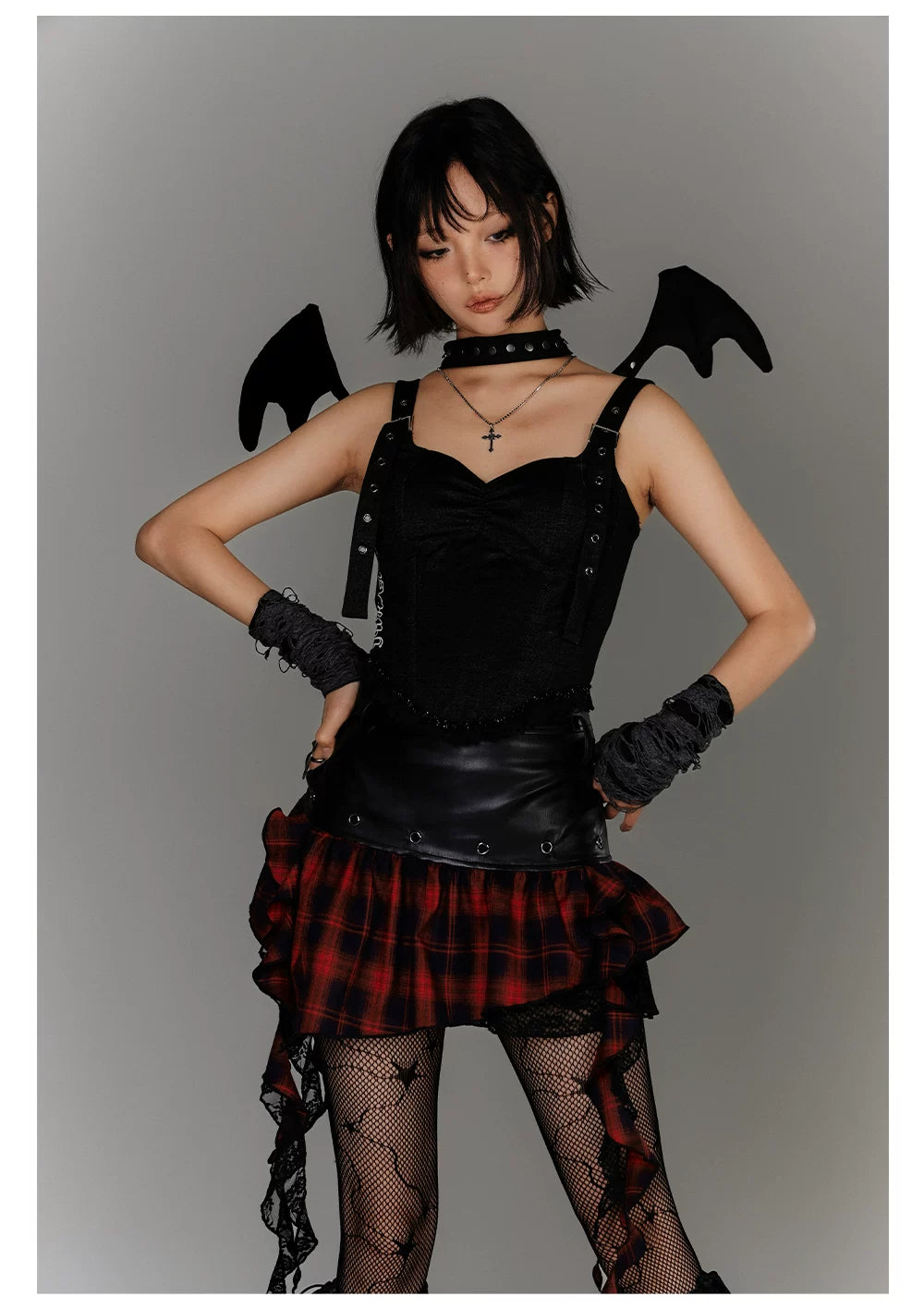Plaid Ruffle Asymmetrical Short Skirt