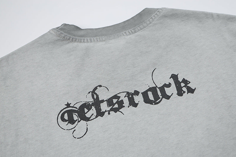 Washed Portrait Letter Print Short Sleeve T-Shirt
