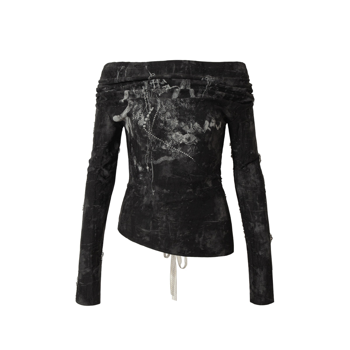 Off-Shoulder Print Slim Fit Long Sleeve T-Shirt