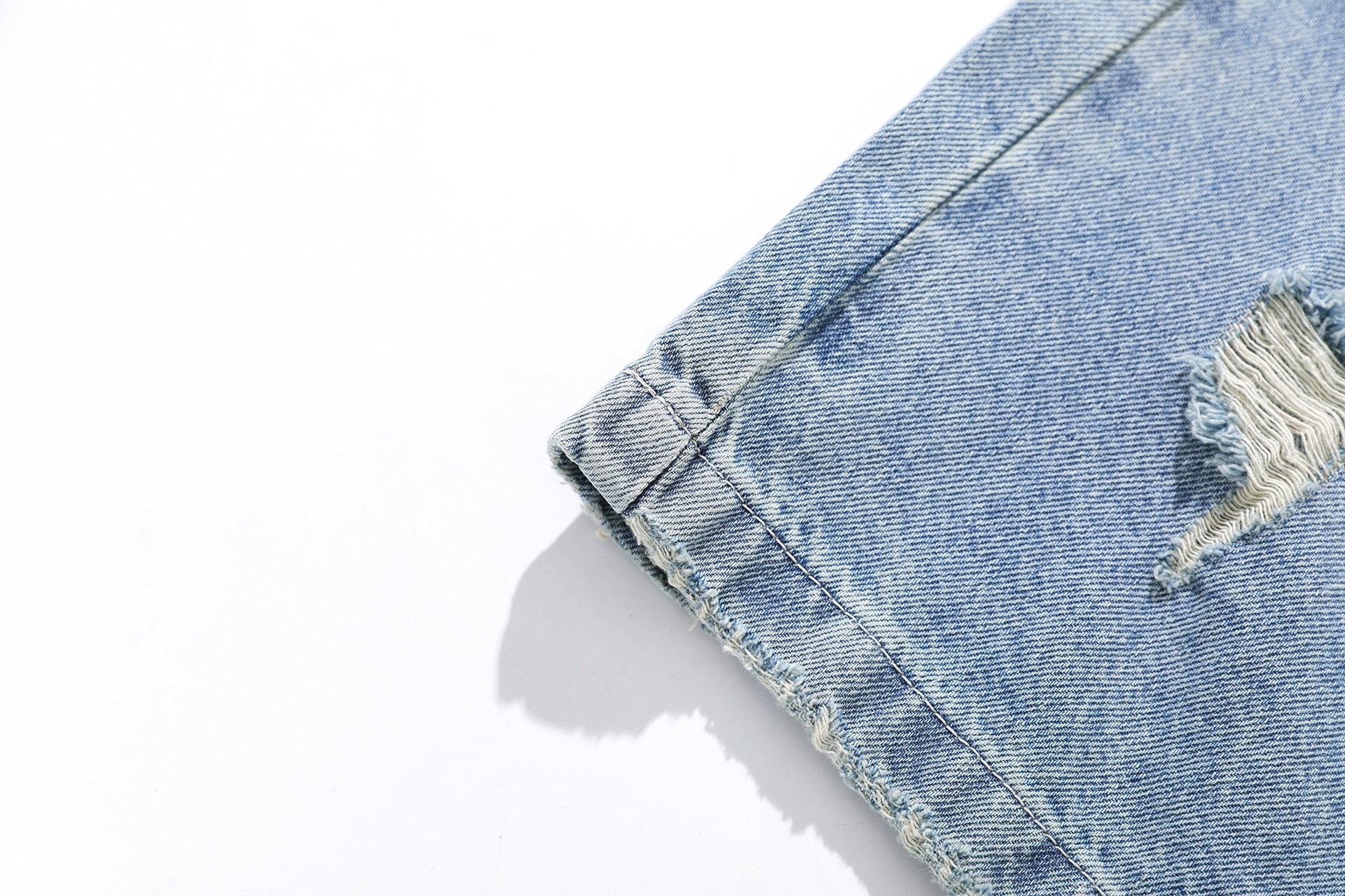 Wash Damage Straight Wide Leg Denim Jeans