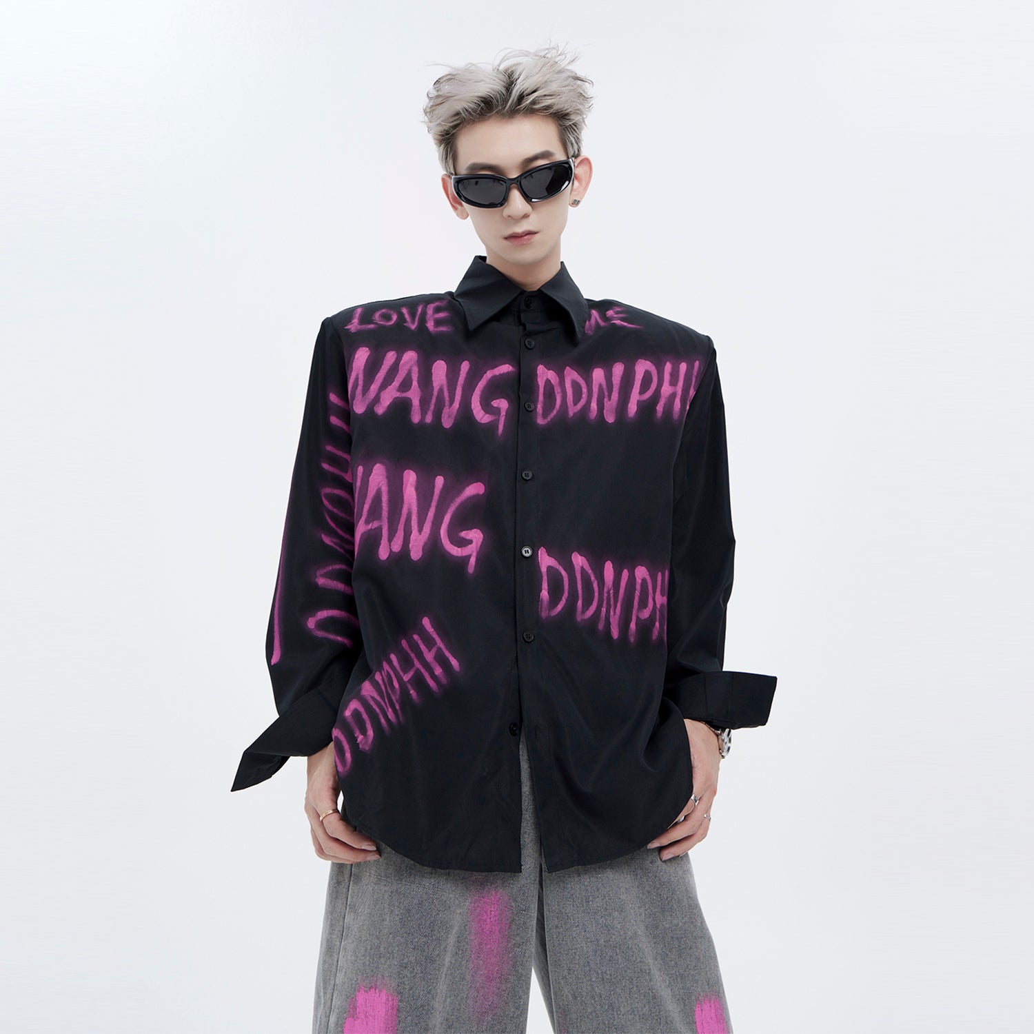 Graffiti Design Oversize Long Sleeve Shirt