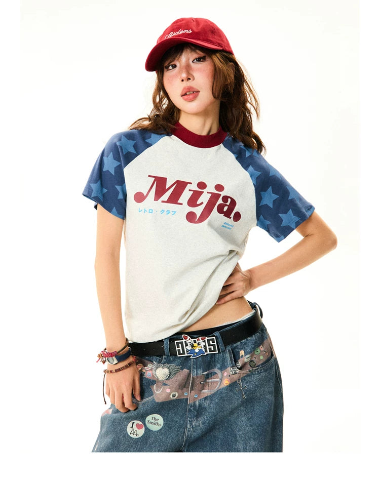 Raglan Sleeve Letter Print Fitted Short Sleeve T-Shirt