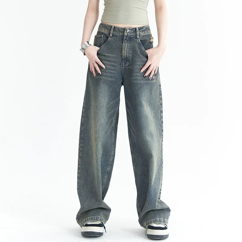 Washed Wide-Leg Denim Jeans