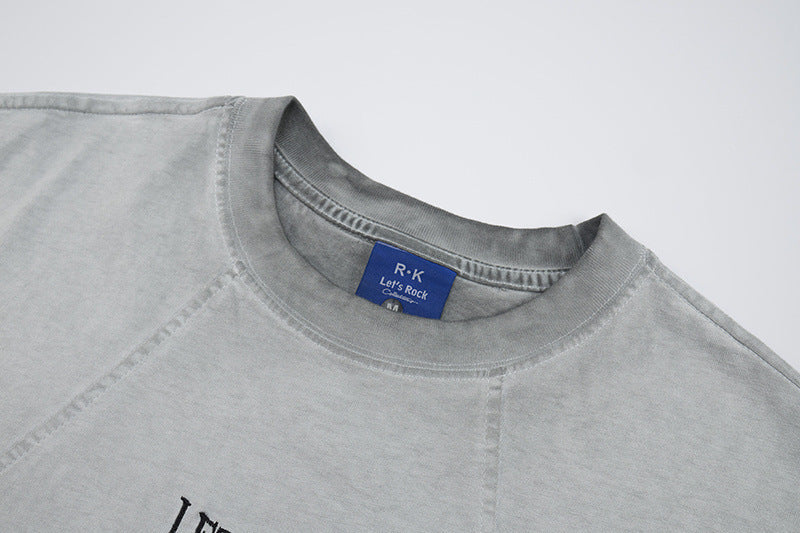 Washed Embroidery Raglan Short Sleeve T-Shirt