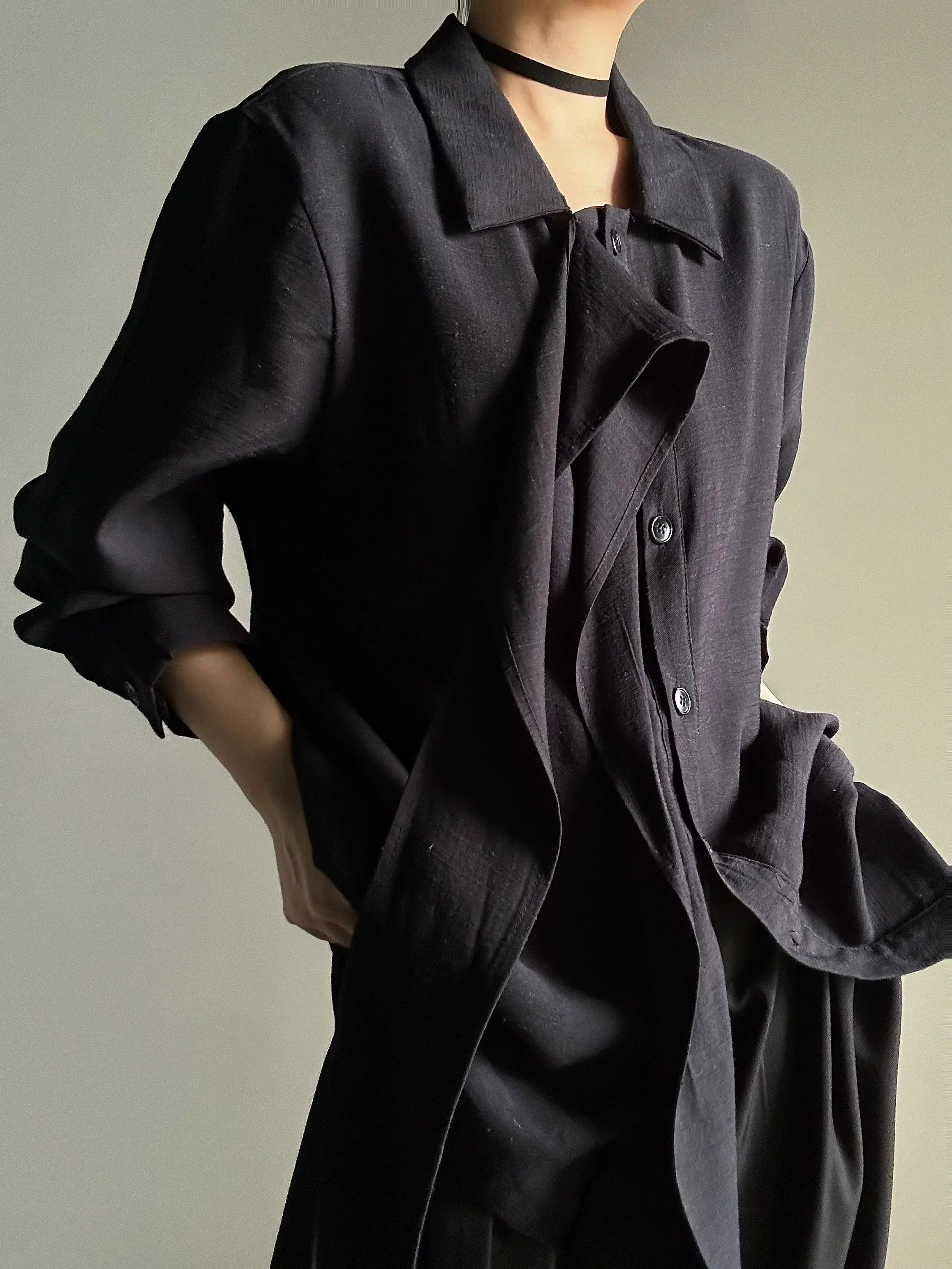 Draped Design Long Sleeve Shirt
