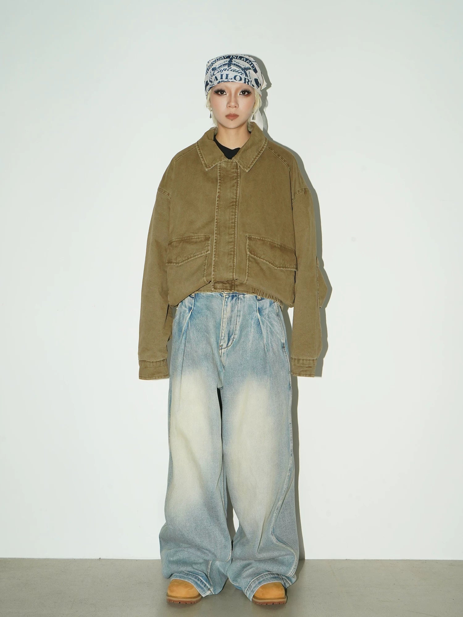 Washed Drape Wide Leg Denim Jeans