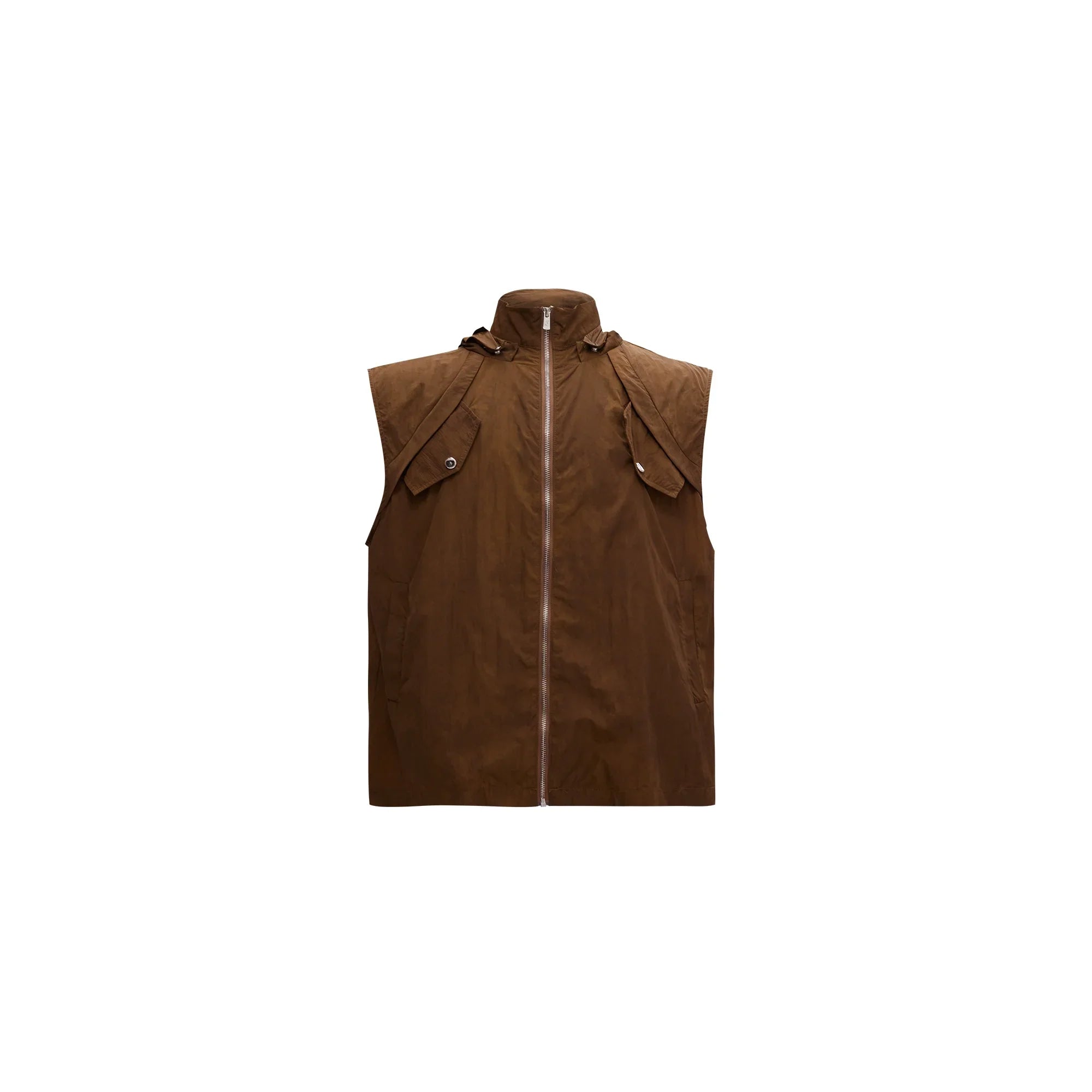 Zipper Hooded Sleeveless Jacket & Workwear Wide-Leg Straight Pants Setup