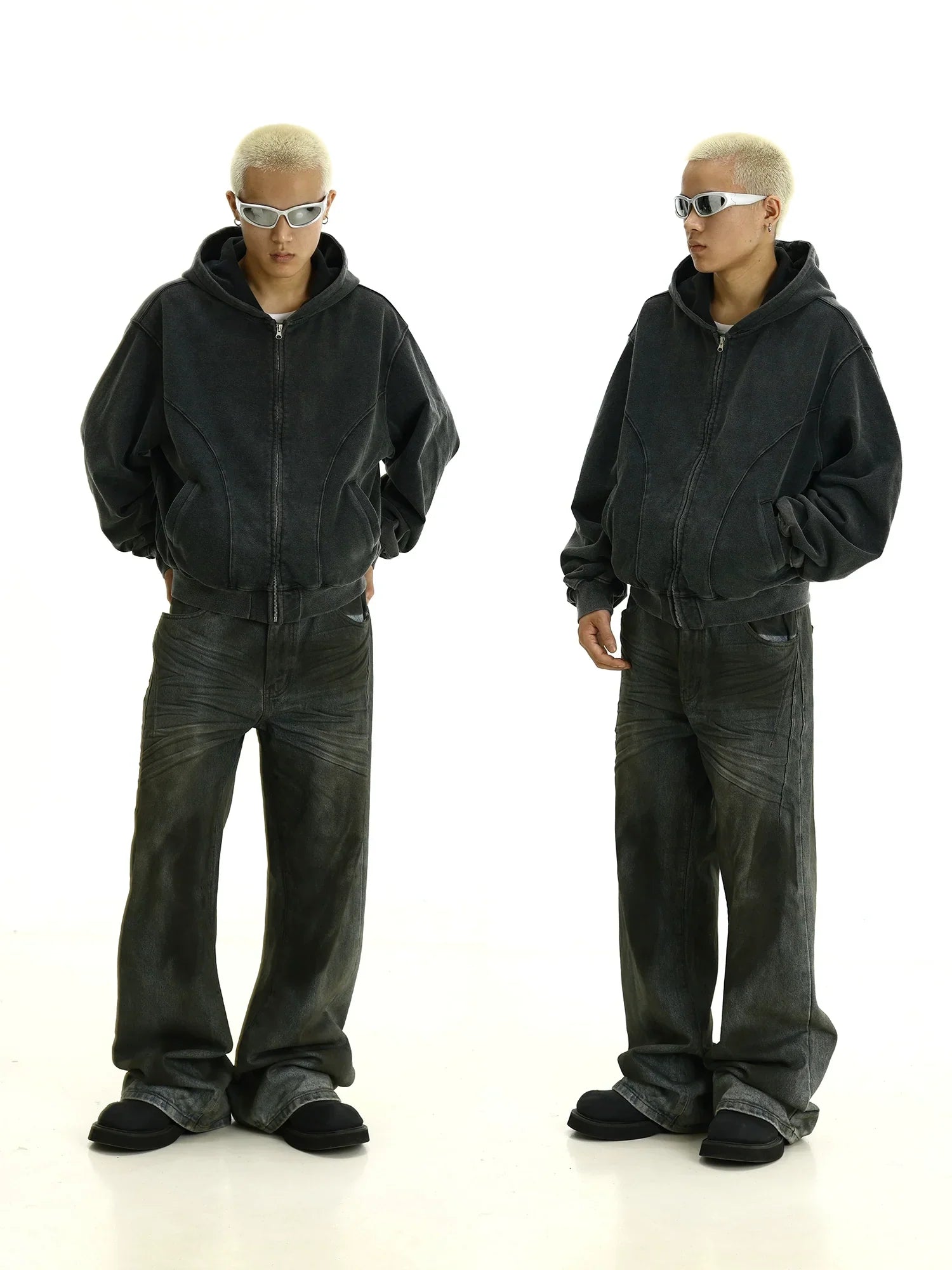 Sudadera con cremallera lavada