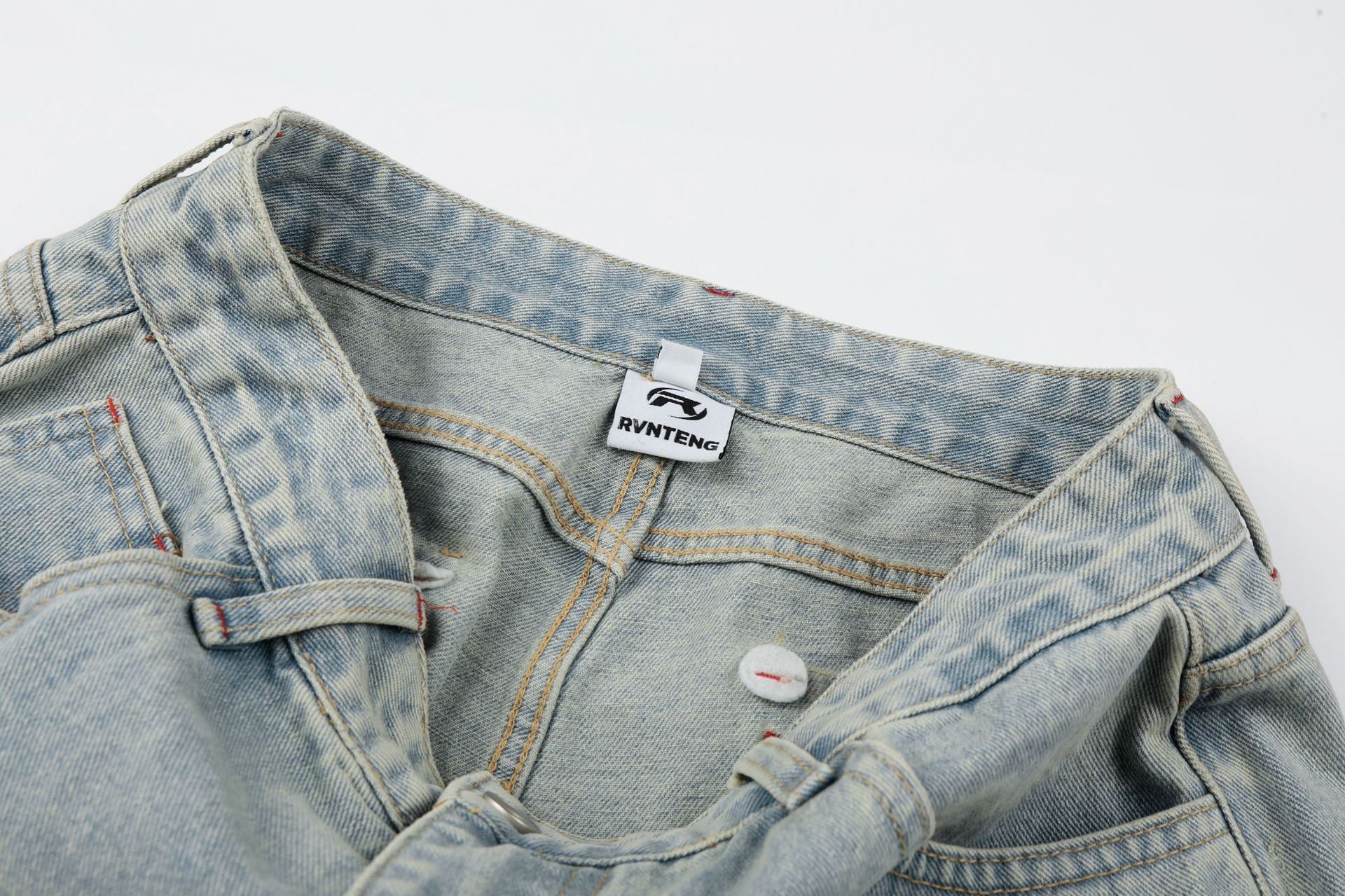 Washed Paint Studs Detail Wide Leg Denim Jeans