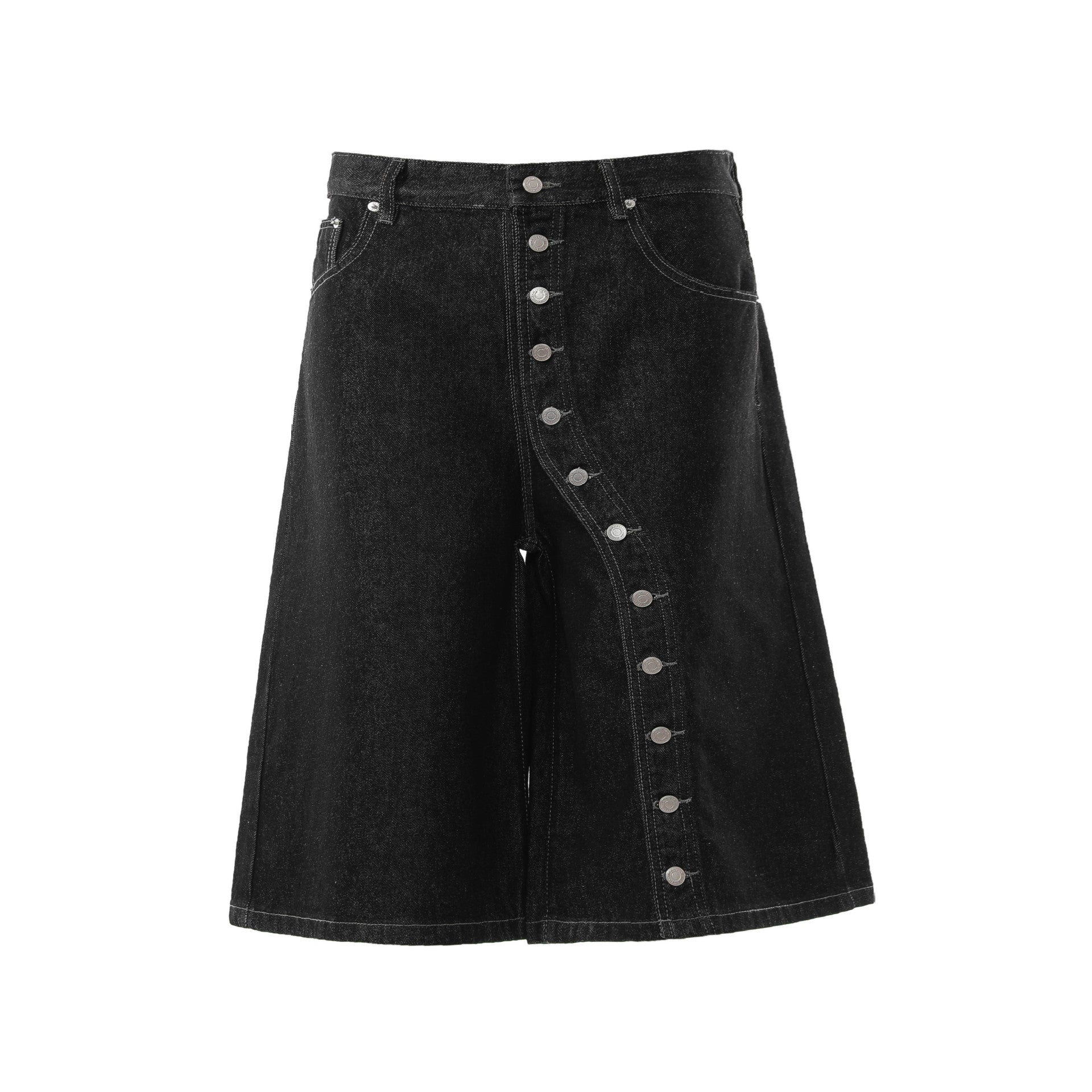 Raw Asymmetrical Button Denim Jort