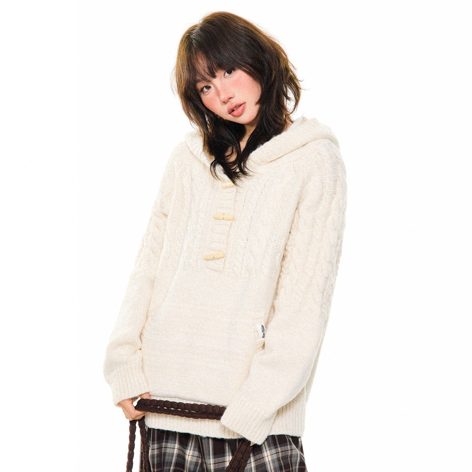 Hooded Toggle-Front Knit Sweater