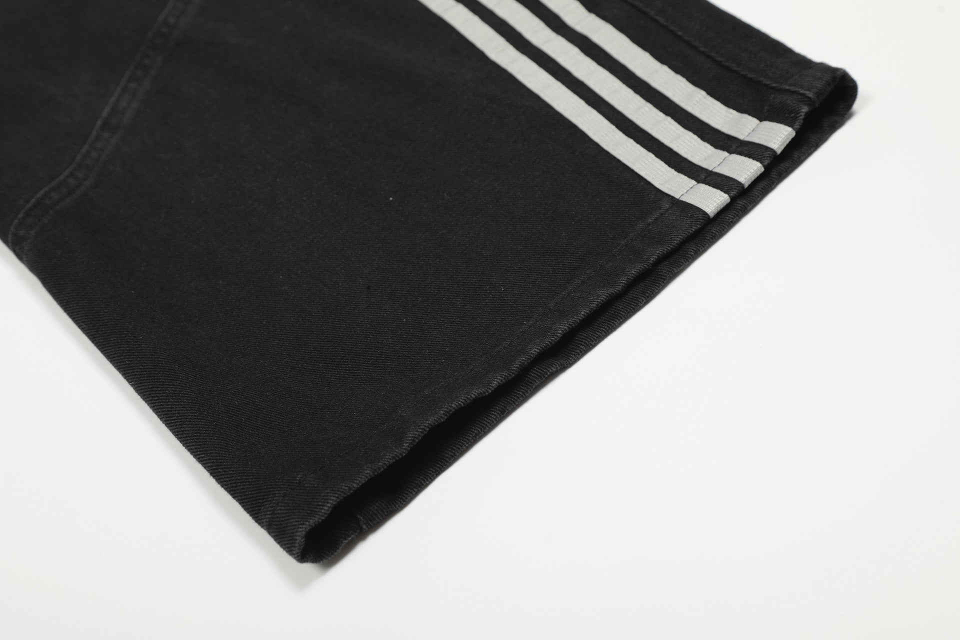 Deconstructed Three-Stripe Curved Wide Leg Denim Jeans