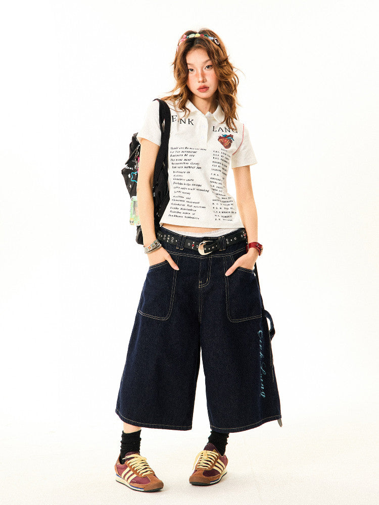 Wide-Leg Denim Shorts
