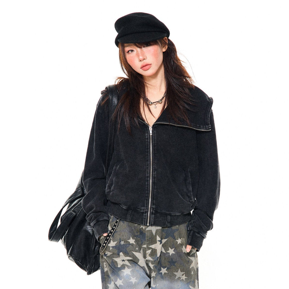 Asymmetrical Zipper Oversize Hooded Jacket