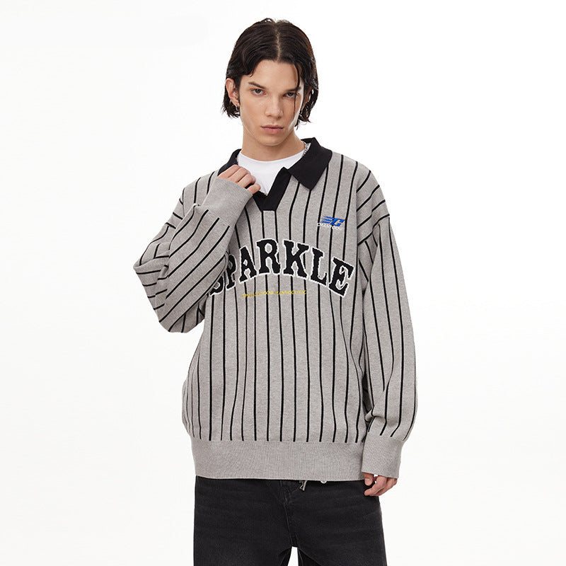 Polo Collar Striped Sweater