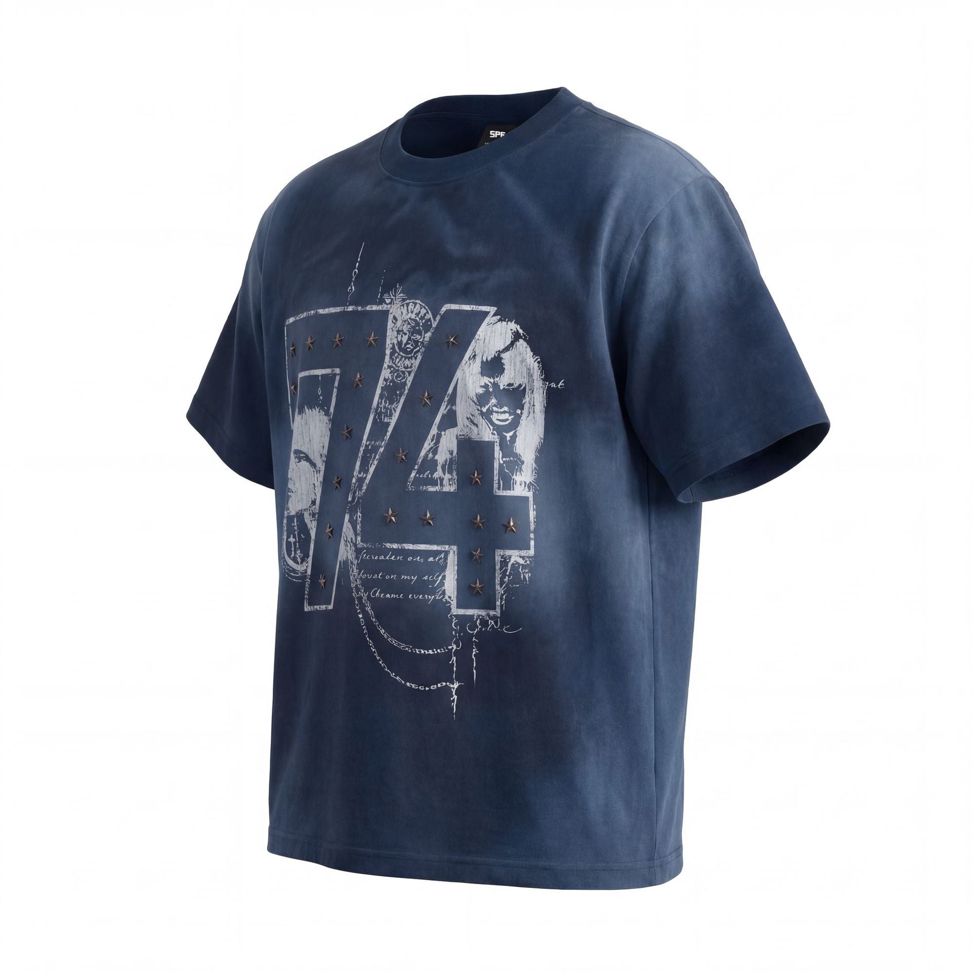Rivet Wash Damage Cotton Short Sleeve T-Shirt
