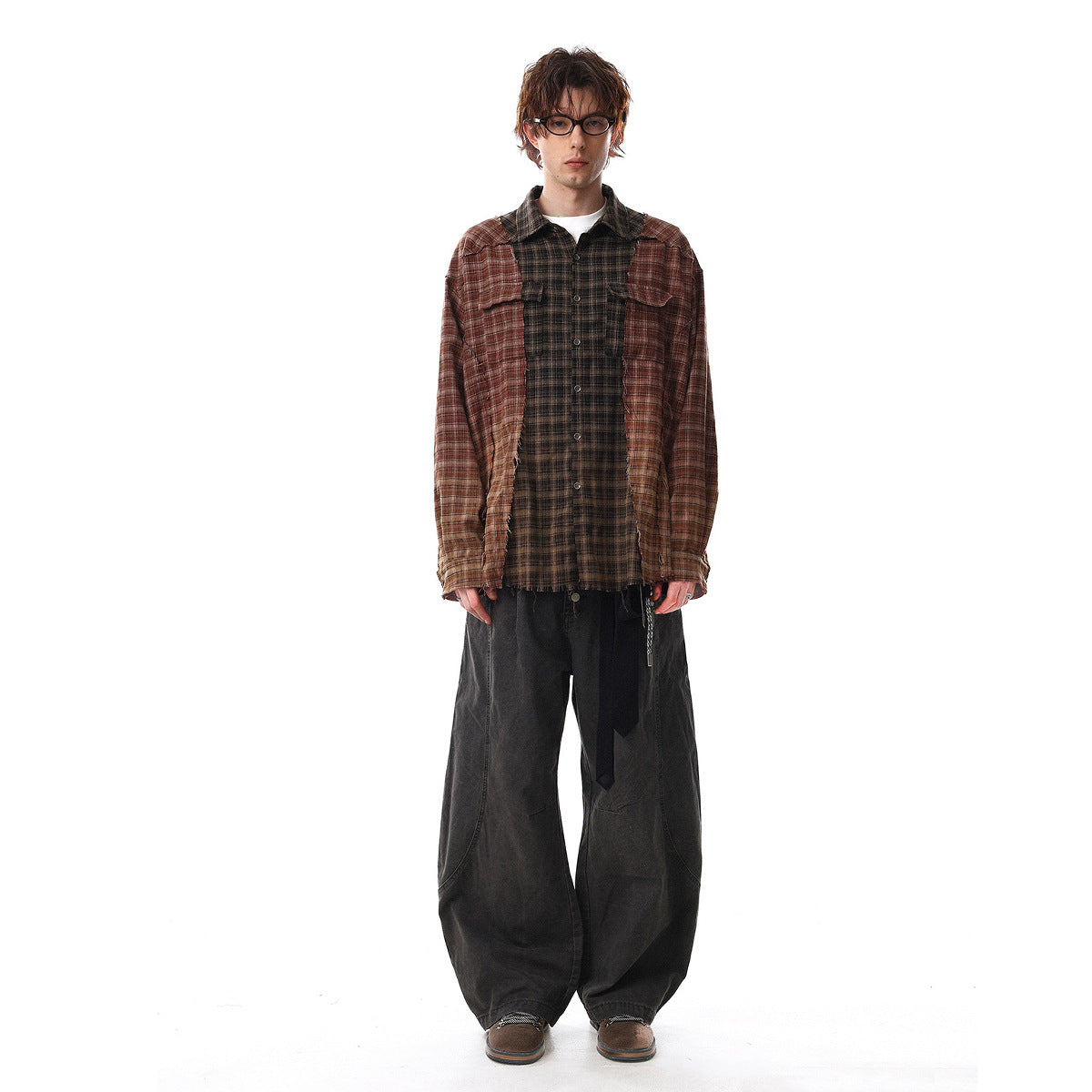 Plaid Washed Damage Long Sleeve Shirt