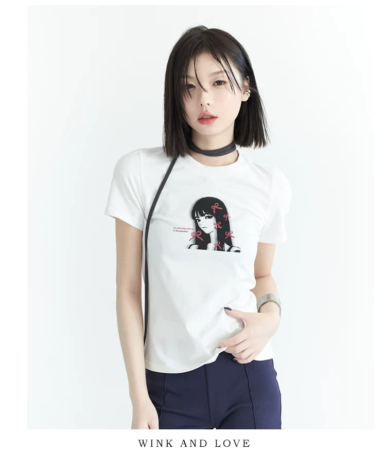 Girl Print Slim Fit Sleeve T-Shirt