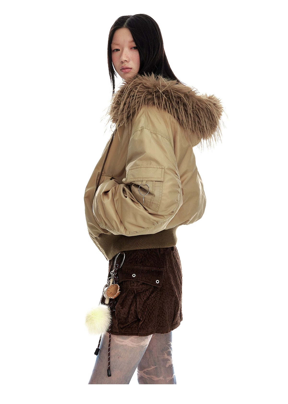Hooded Fur-Collar White Duck Down Jacket