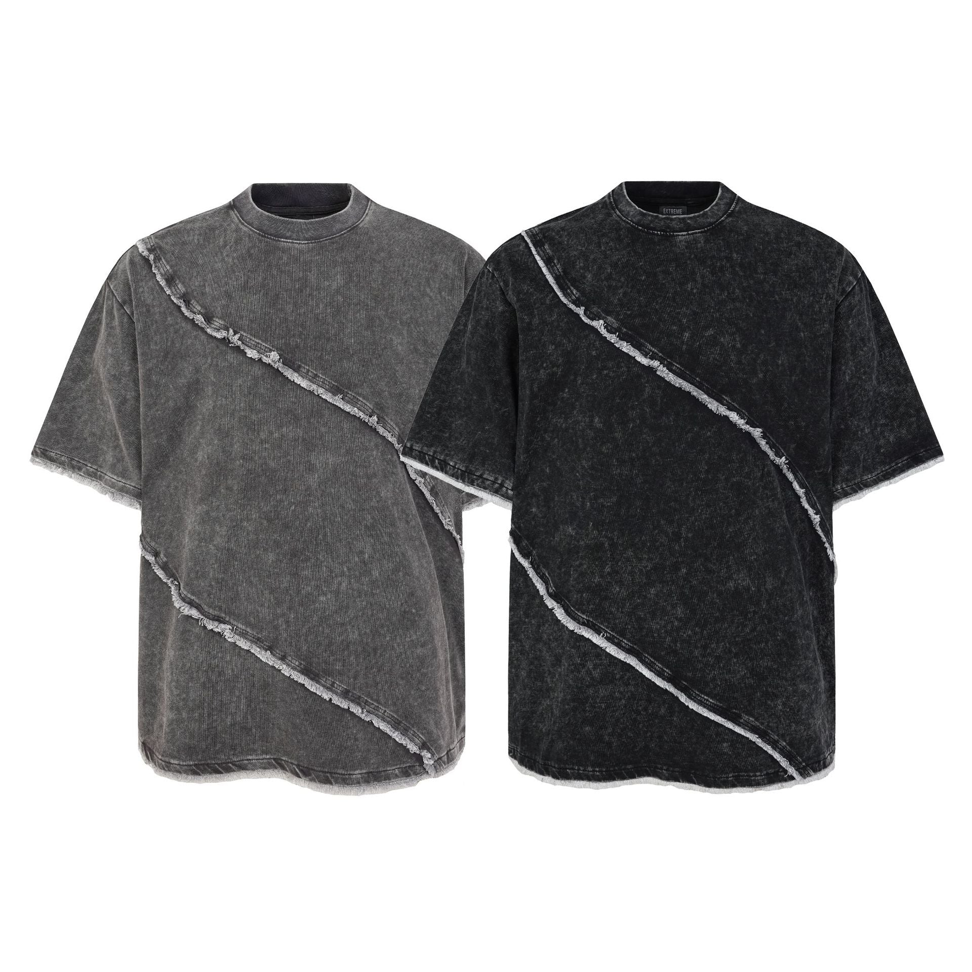 Acid Washed Raw-Edge Splice Short Sleeve T-Shirt