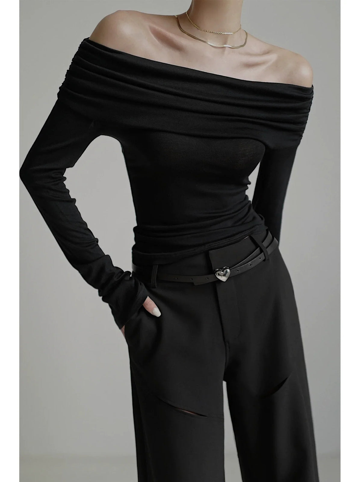 Off Shoulder Long Sleeve Knit Top