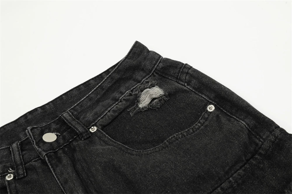 Distressed Denim Cargo Pants