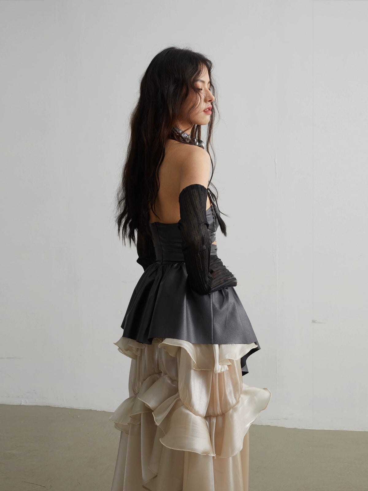 Glossy Layered Ruffle Edge Skirt