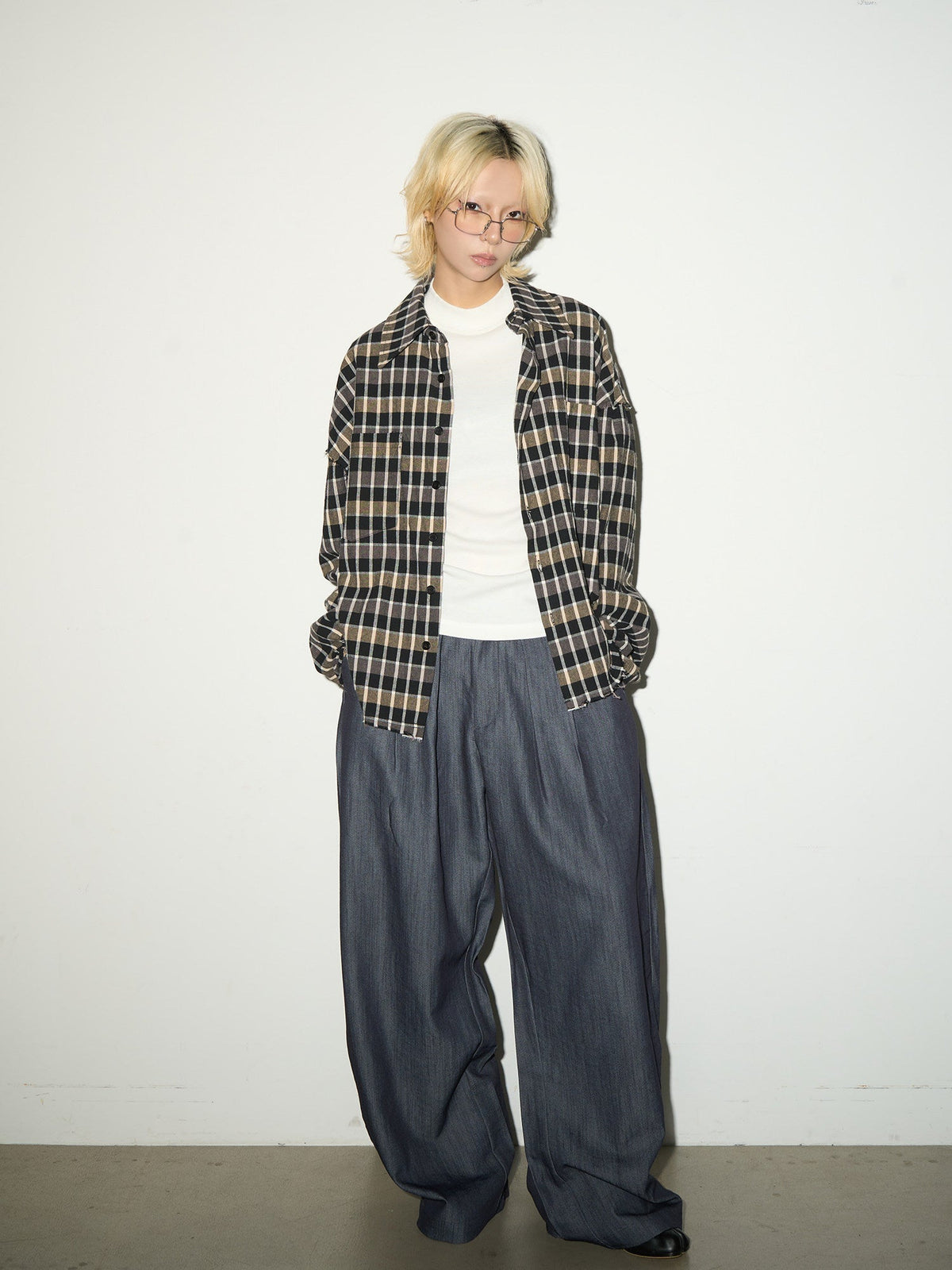 Pleats Elastic Waist Wide Leg Trousers