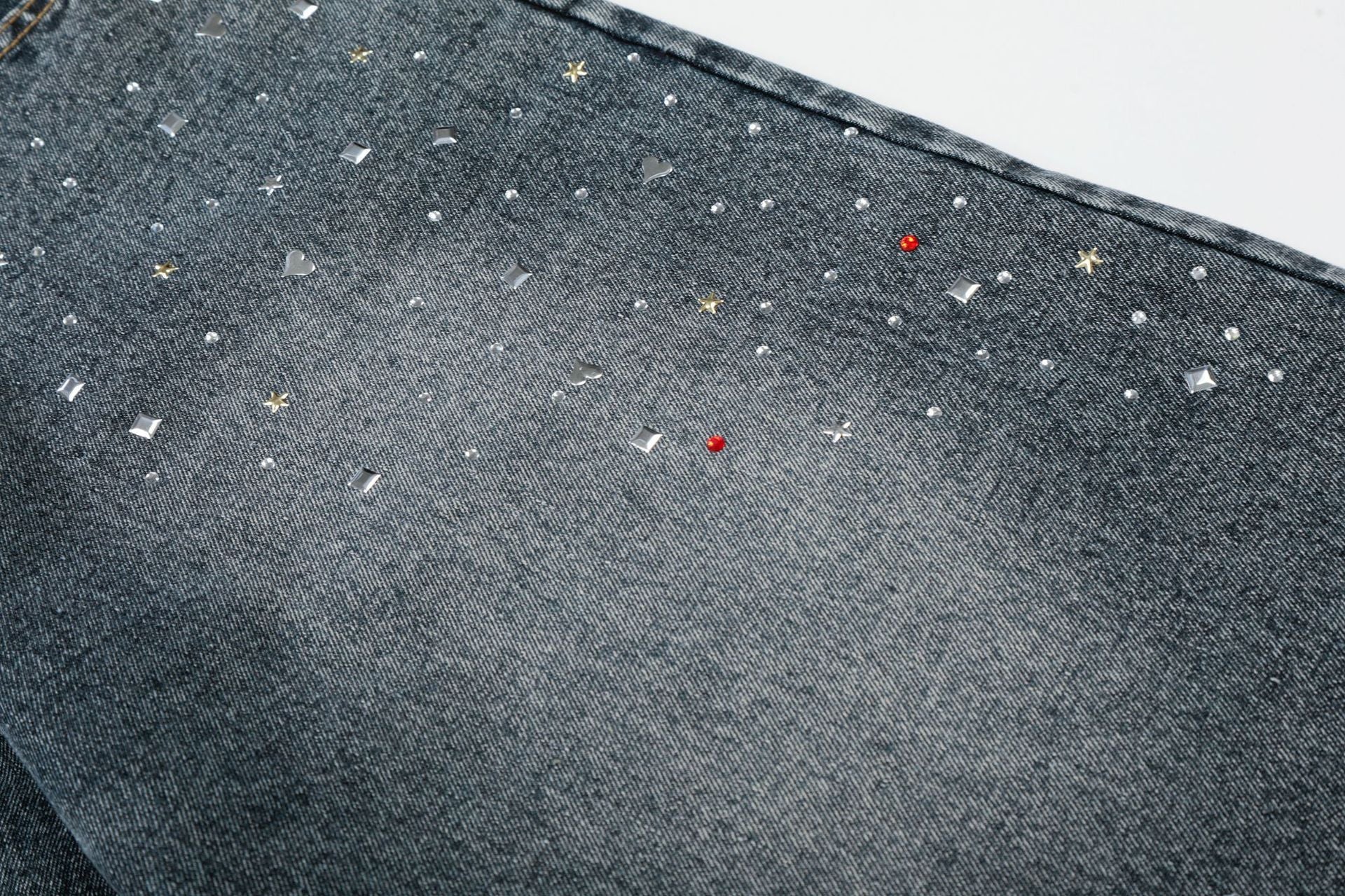 Washed Rhinestone Denim Wide Leg Jort
