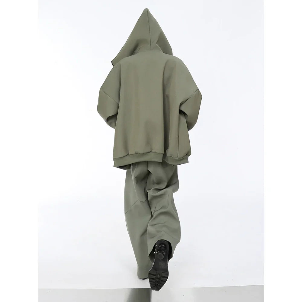 Oversize Hooded Jacket & Wide-leg Pleats Trousers Setup