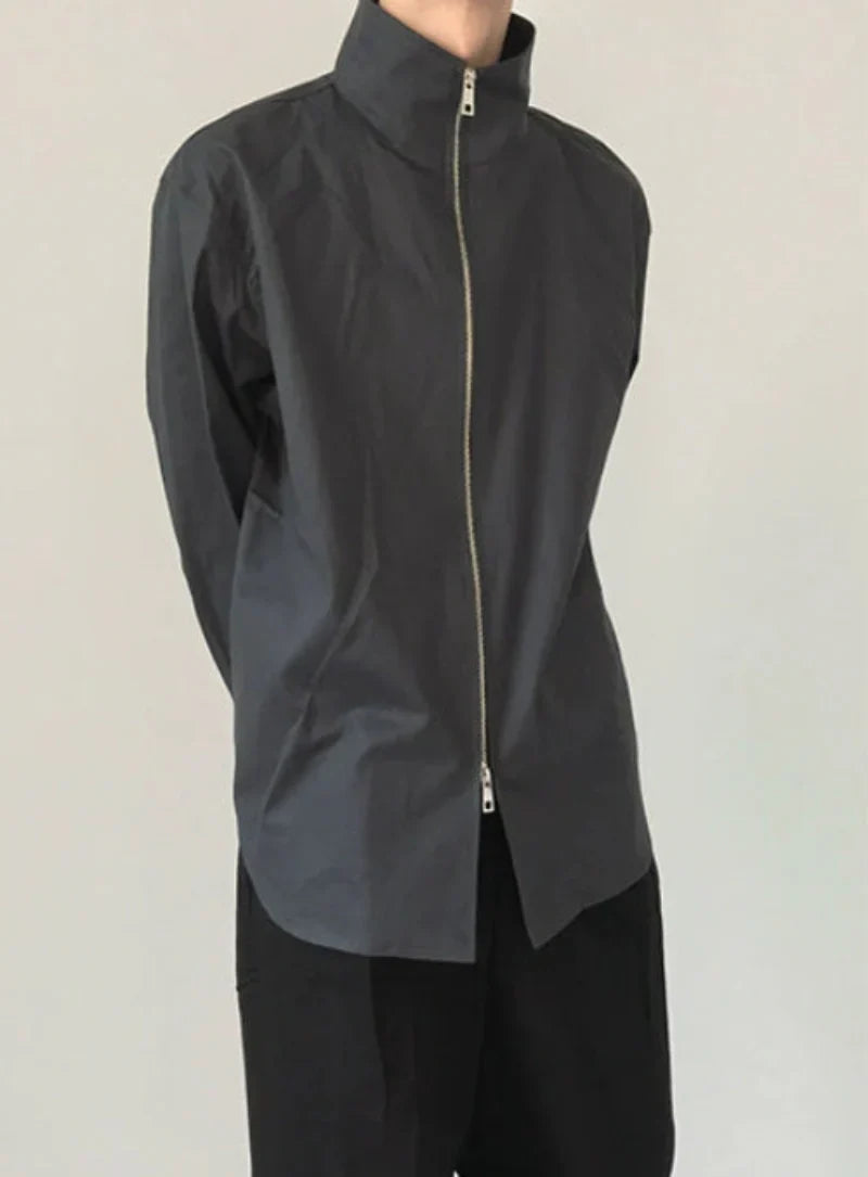 Stand Neck Double Zipper Shirt