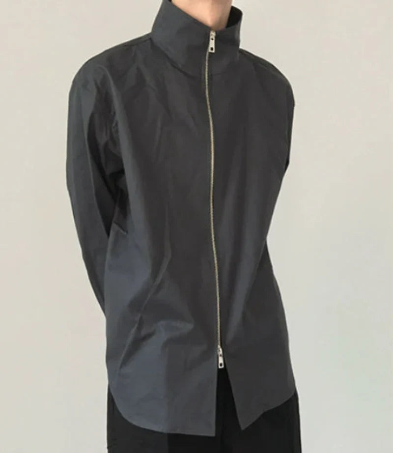 Stand Neck Double Zipper Shirt