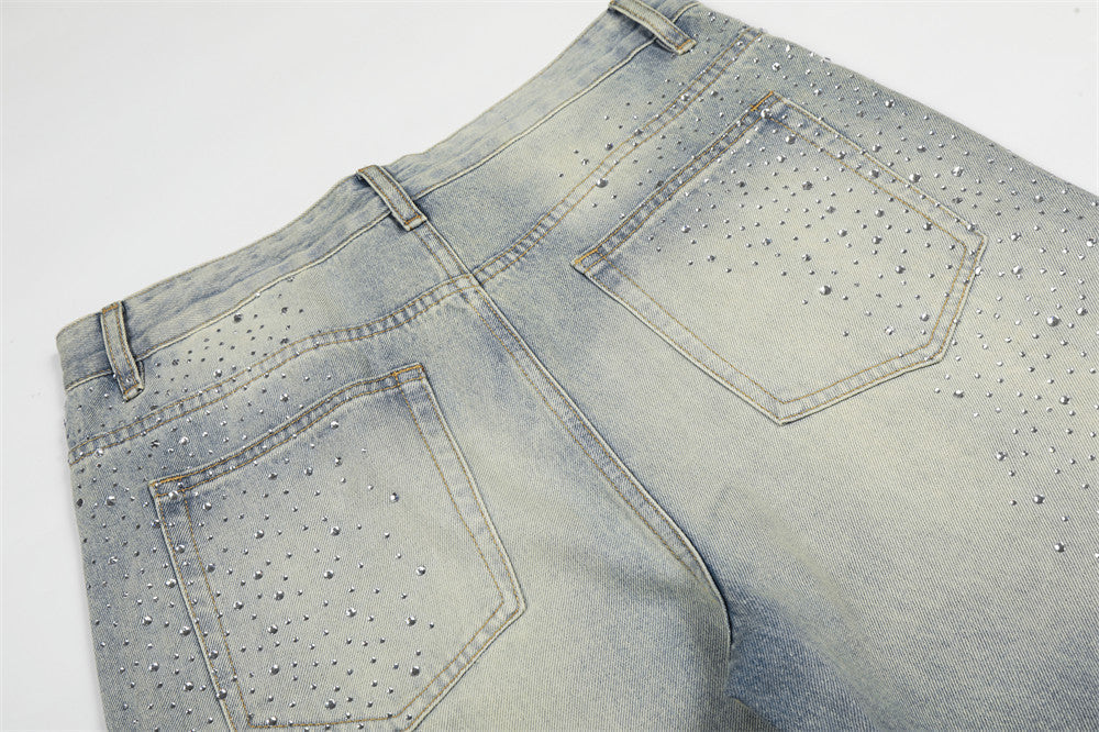 Faded Blue Denim Wide-Leg Jeans