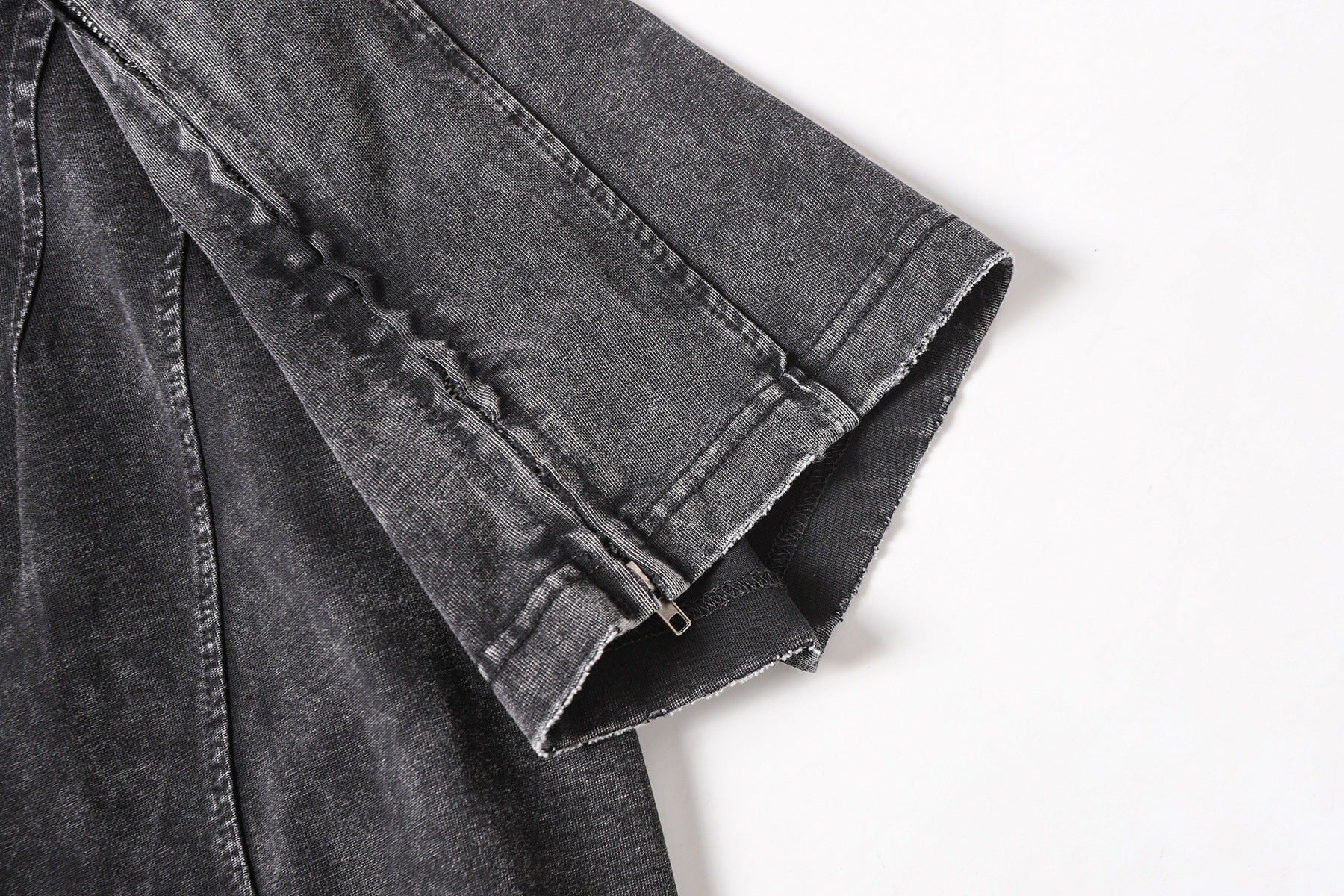 Washed Panel Design Zipper Detail Short Sleeve T-Shirt
