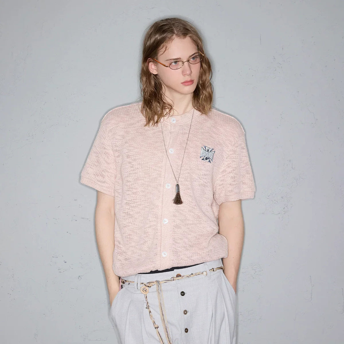 Snowflake Texture Embroidery Oversize Short Sleeve Shirt