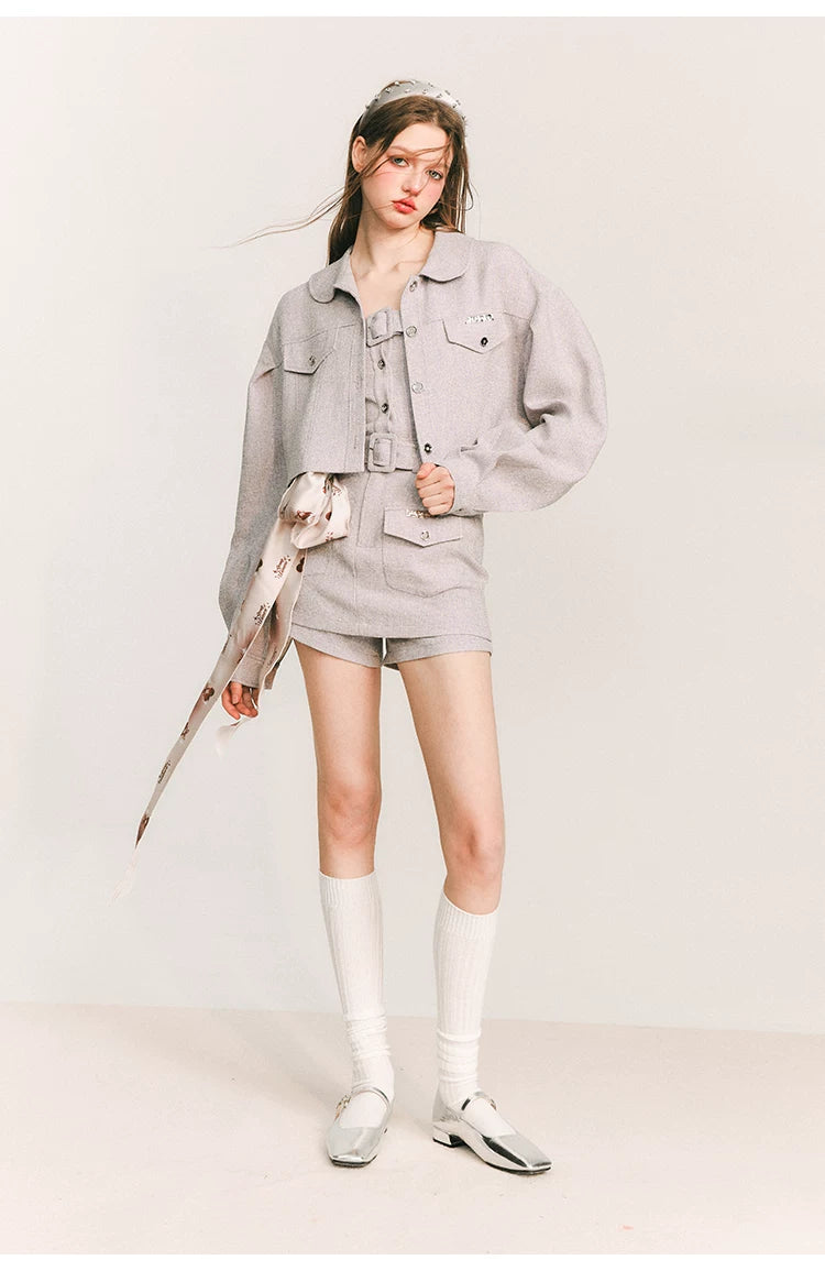Cropped Jacket & Short Skirt Pants & Tubetop Setup
