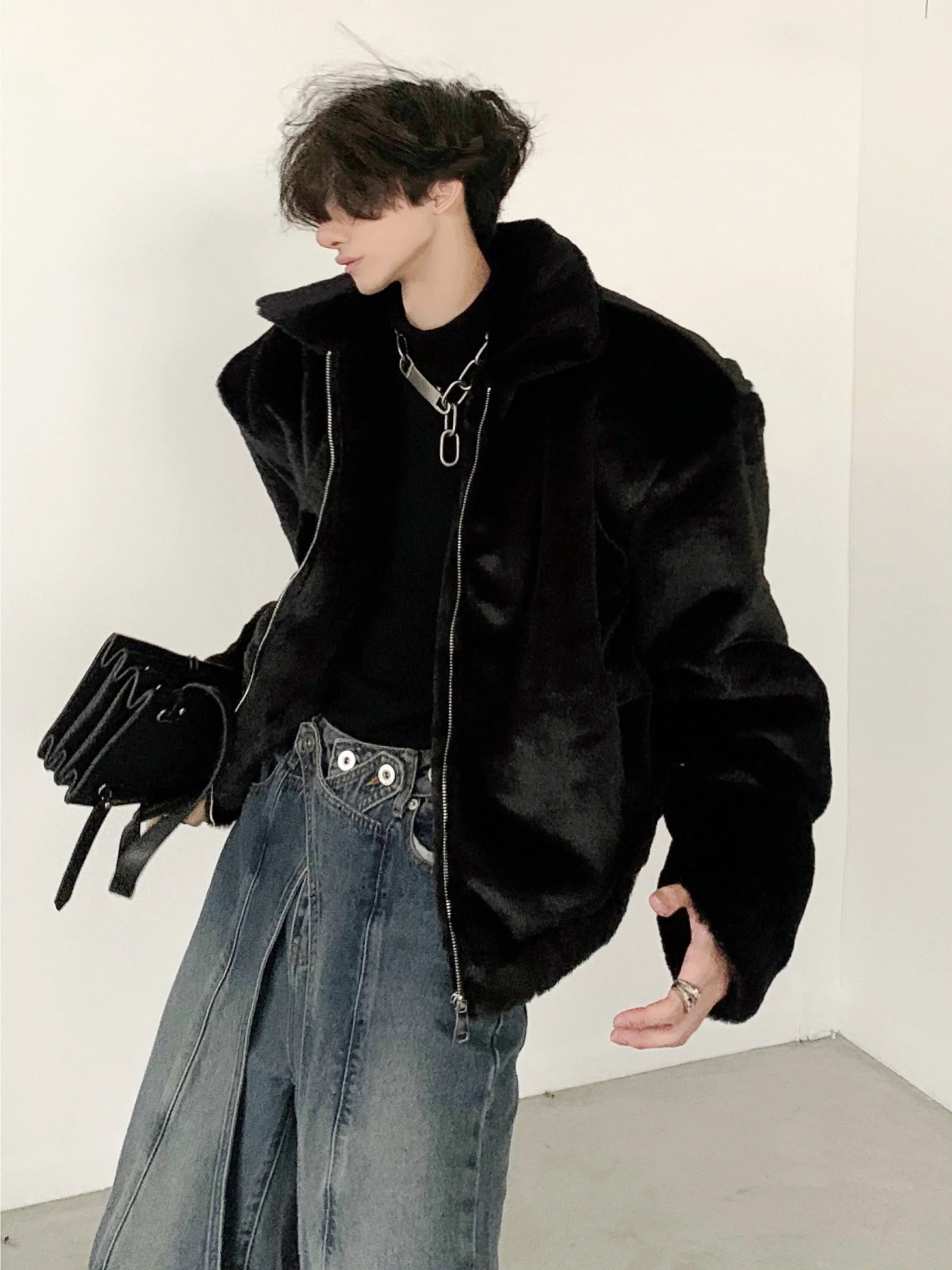 Soft Plush Thick Shoulder Pad Jacket