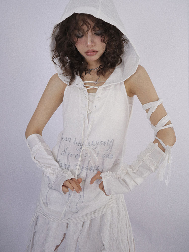 Letter Design Oversize Hooded Pullover Top