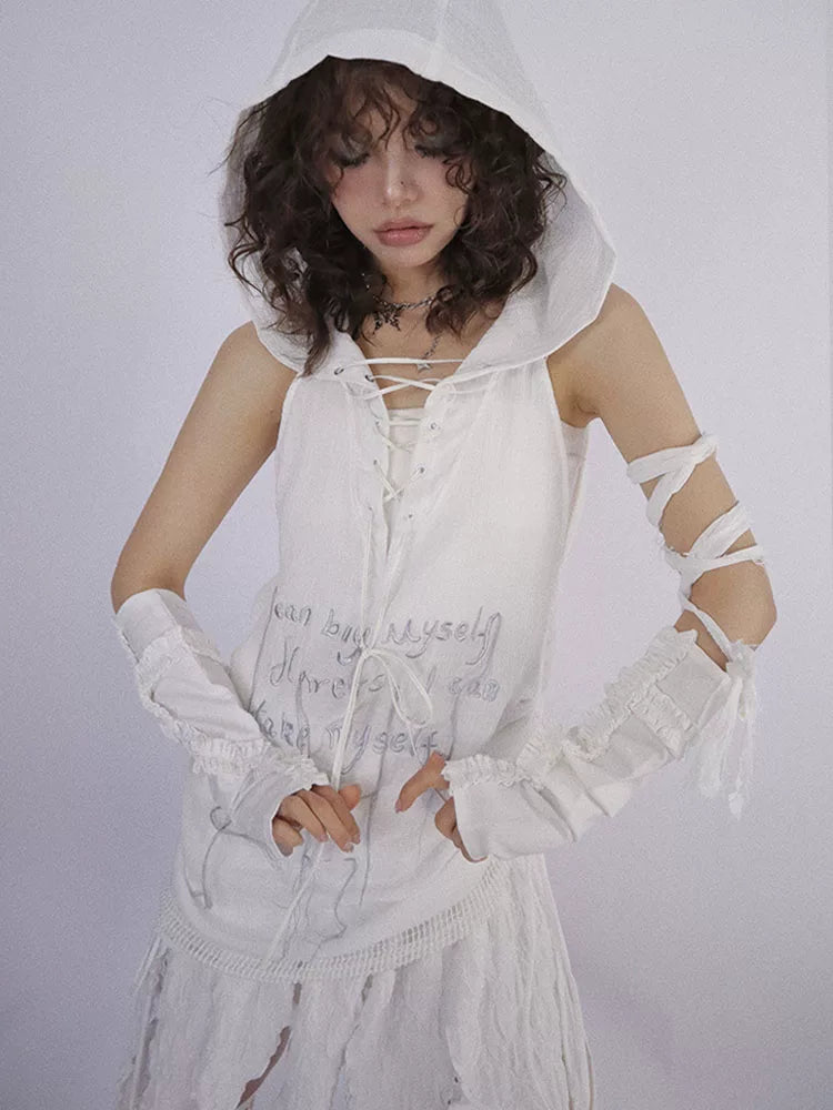 Letter Design Oversize Hooded Pullover Top