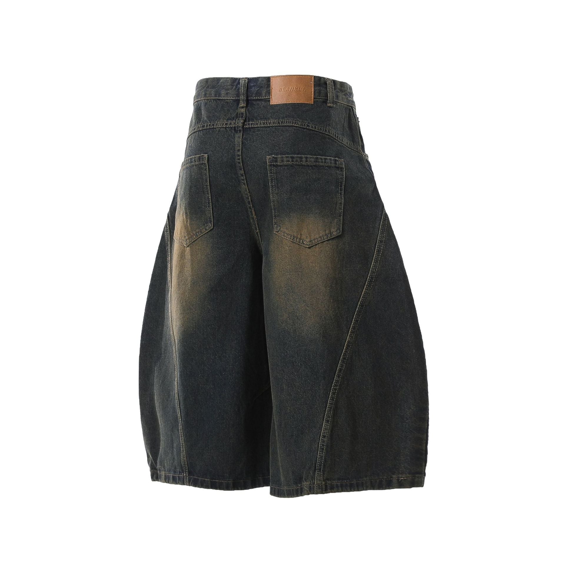 Washed Whisker Curved Cropped Denim Jeans