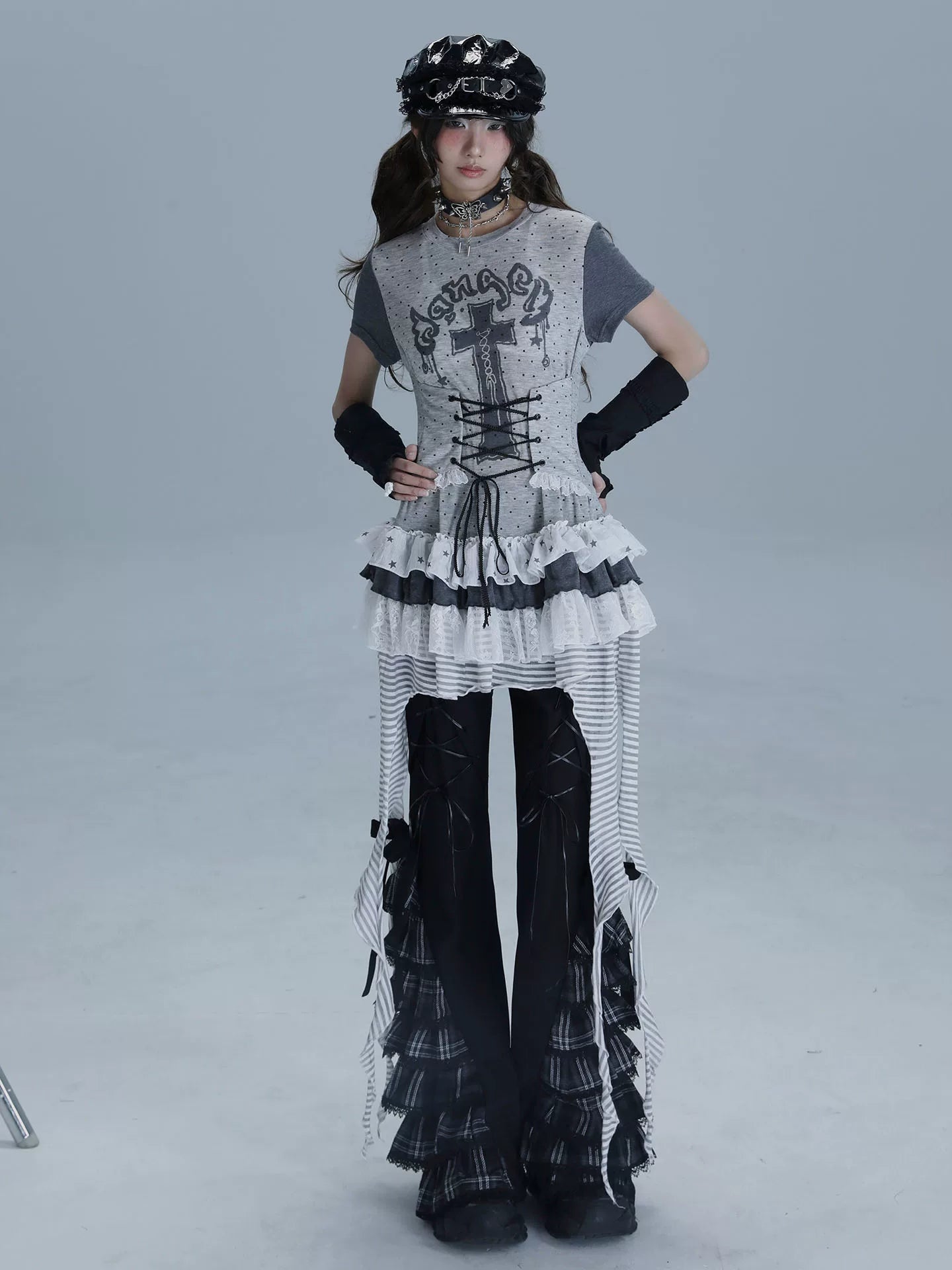 Asymmetric Ruffle Lace Dress
