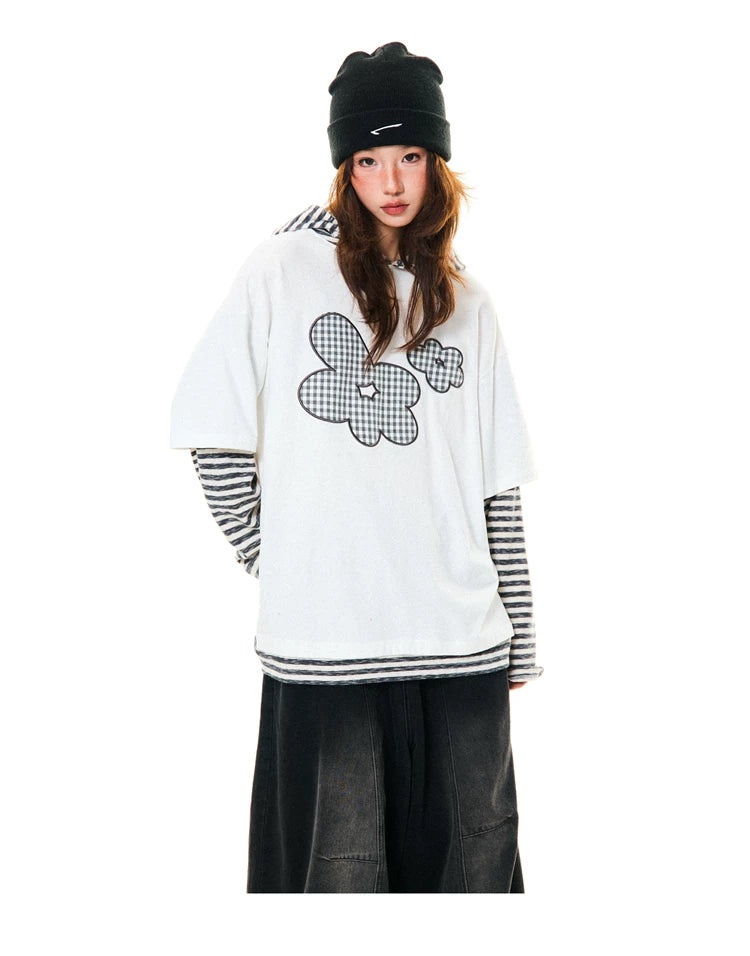 Flower Graphic Layered-Look Hoodie