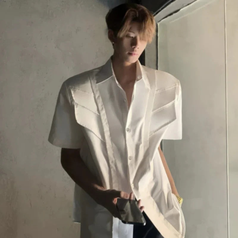 Deconstructed Shoulder-Pad Short Sleeve Shirt