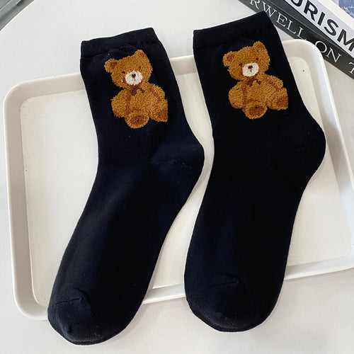 Sweet Striped Letter Bear Socks - One size / black