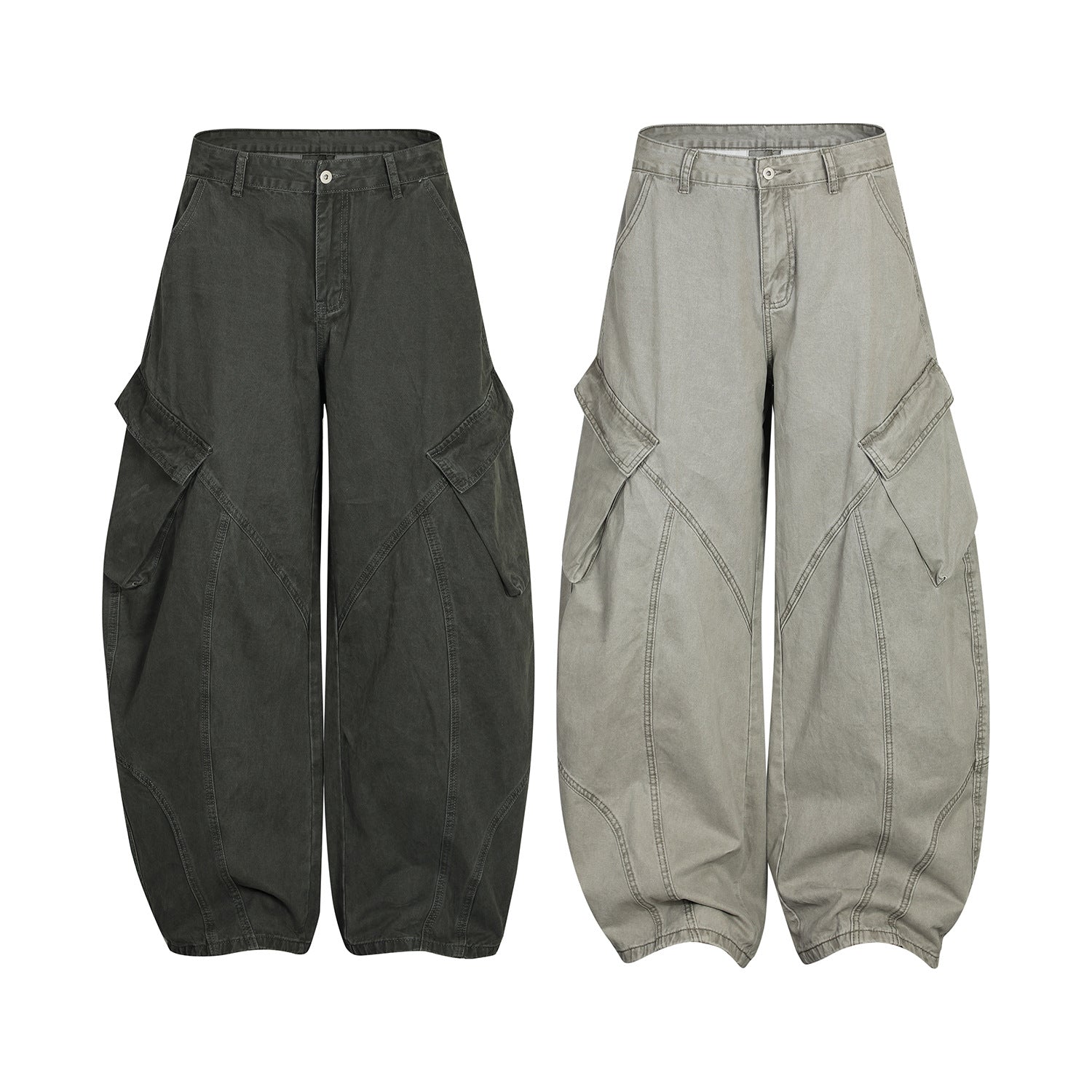 Multi-Pocket Deconstruction Curved Wide Leg Denim Jeans