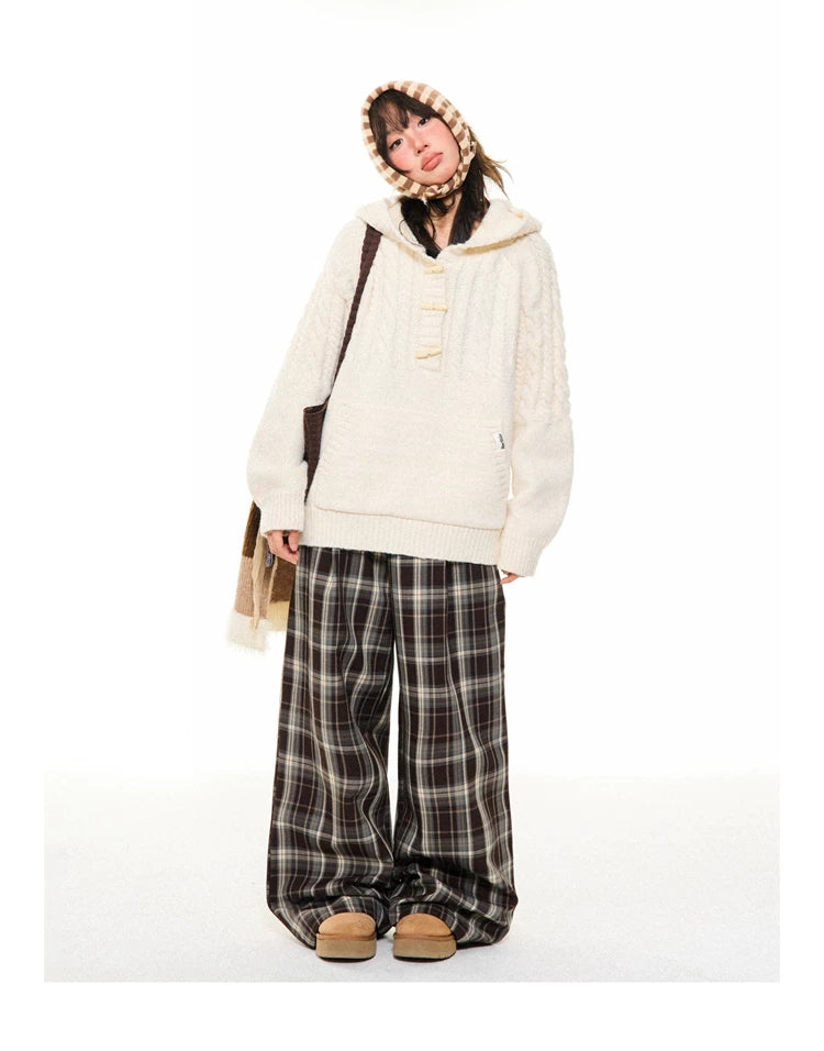 Hooded Toggle-Front Knit Sweater